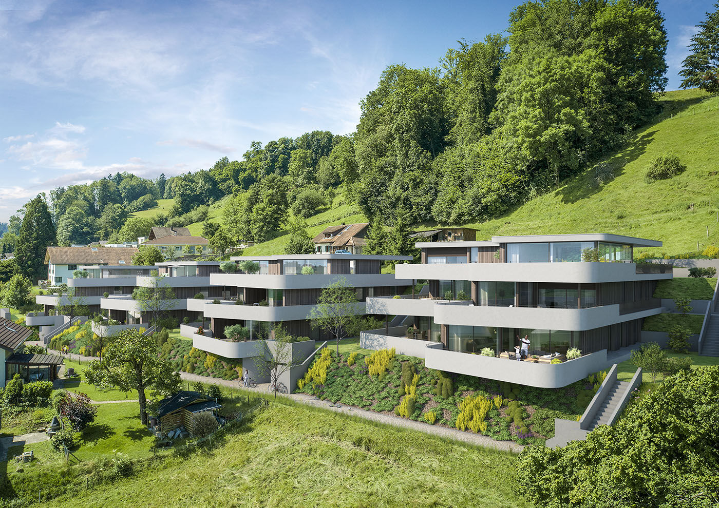 Terrassenhäuser Oelerain am Hang über Strengelbach